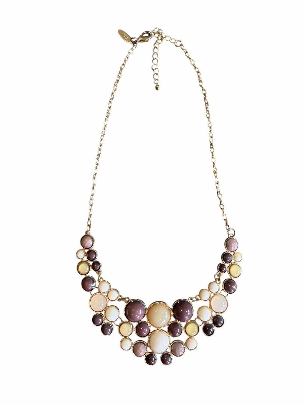 Gold Tone Dusty Plum Cream Blush Ivory Champagne‎ Bubble Statement Necklace